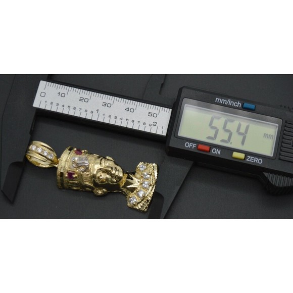 Real 10k Yellow Gold Egyptian King Head Diamond Cut Pendant 3D - Picture 7 of 9